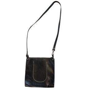 Hobo Bask Crossbody Bag Leather Black Purse Multi Pocket Shoulder Bold Stitch